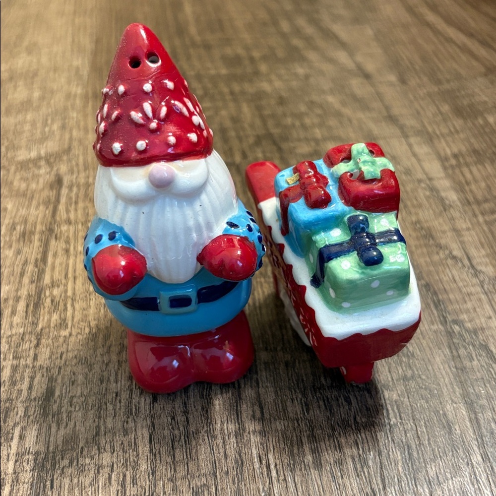 Festive Gnome Figurine with Gifts Salt Pepper Shakers World Market Scandinavian - Picture 2 of 5